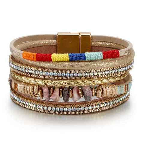 Bunt Leder Armband Damen | eingefügte künstliche Diamanten und natürlicher Steine - McBiLL Jewelry - Armband