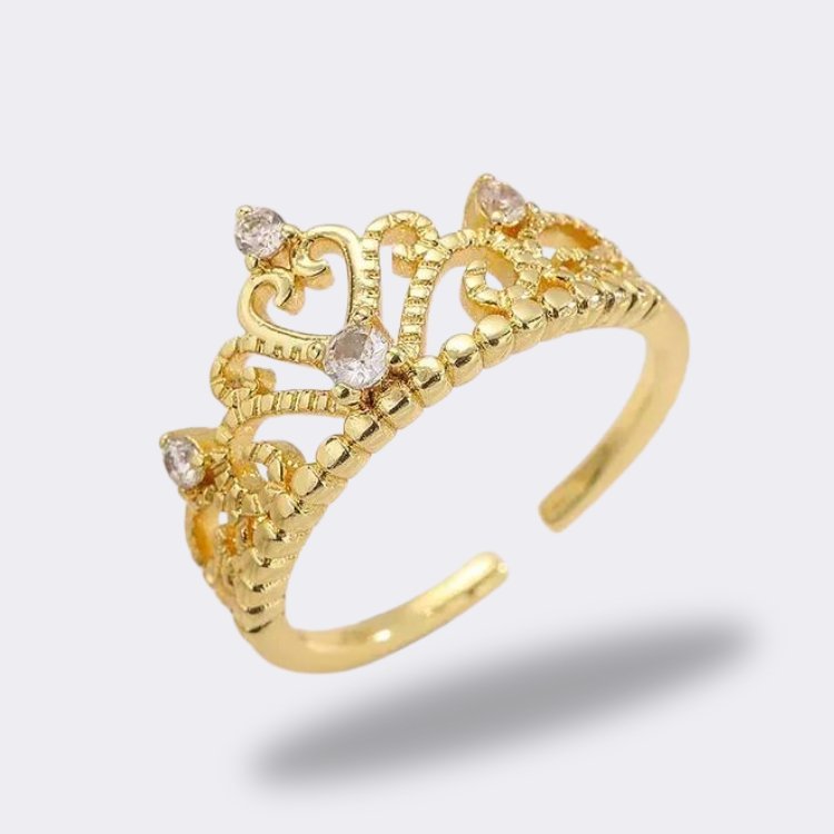 Damen Ring 18 Karat Goldüberzug Damen Ring Krone Diamanten Überzug offener Ring - McBiLL Jewelry - Ring