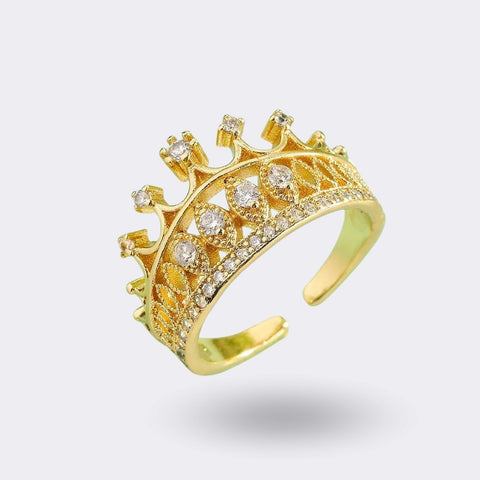 Damen Ring 18 Karat Goldüberzug Damen Ring Krone Diamanten Überzug offener Ring - McBiLL Jewelry - Ring