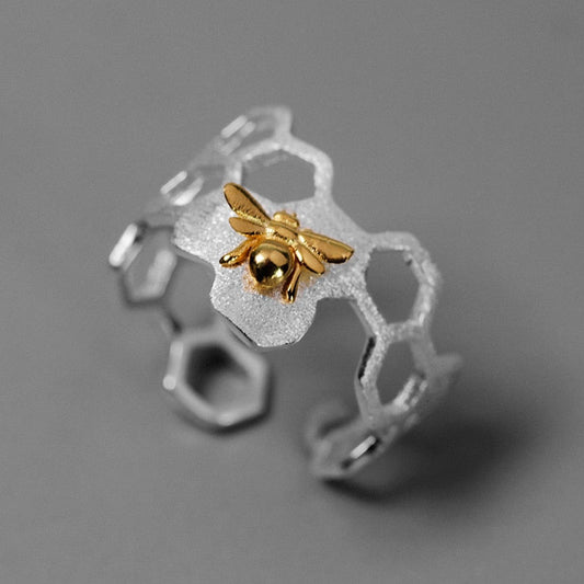 Damen Ring Sterling Silberüberzug Biene Zellen Muster - McBiLL Jewelry - Ring