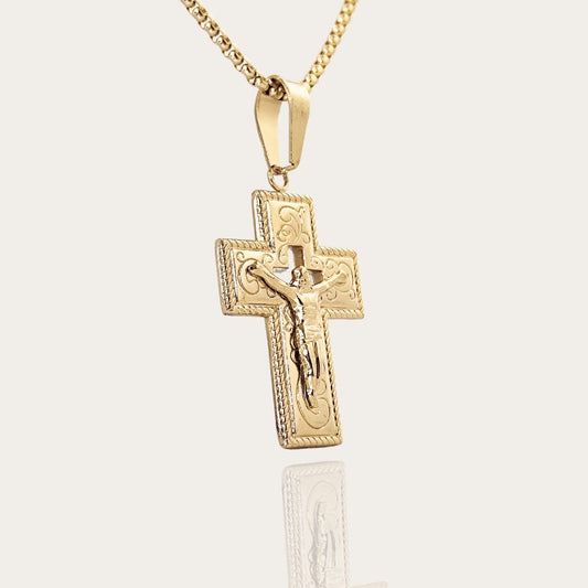 Edelstahl Halskette Herren Damen Kreuz Jesus 18 Karat vergoldet Gold Poliert - McBiLL Jewelry - Halskette