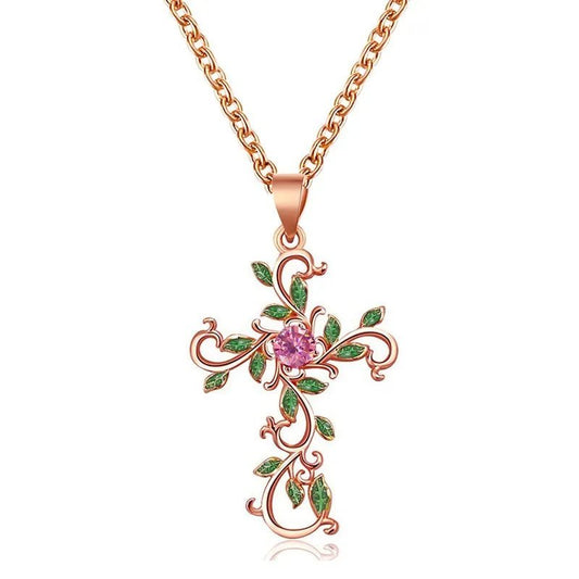 Halskette Damen Herren Kreuz Jesus Blume Rosegold Blume - McBiLL Jewelry - Halskette