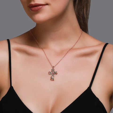 Halskette Damen Herren Kreuz Jesus Blume Rosegold Blume - McBiLL Jewelry - Halskette