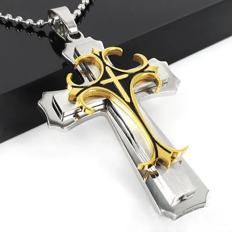 Halskette mit Anhänger Kreuz Herren Damen Jesus vergoldete Diamant Gold Silber - McBiLL Jewelry - Halskette