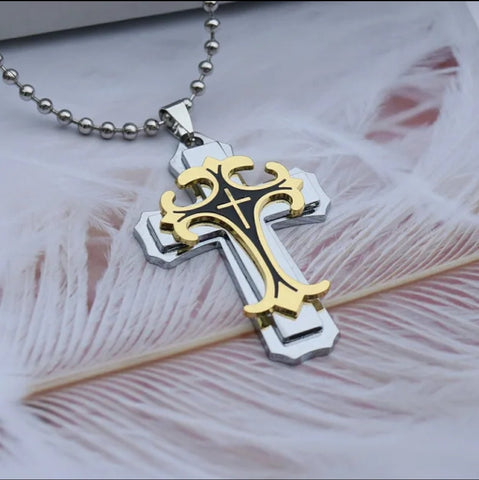 Halskette mit Anhänger Kreuz Herren Damen Jesus vergoldete Diamant Gold Silber - McBiLL Jewelry - Halskette