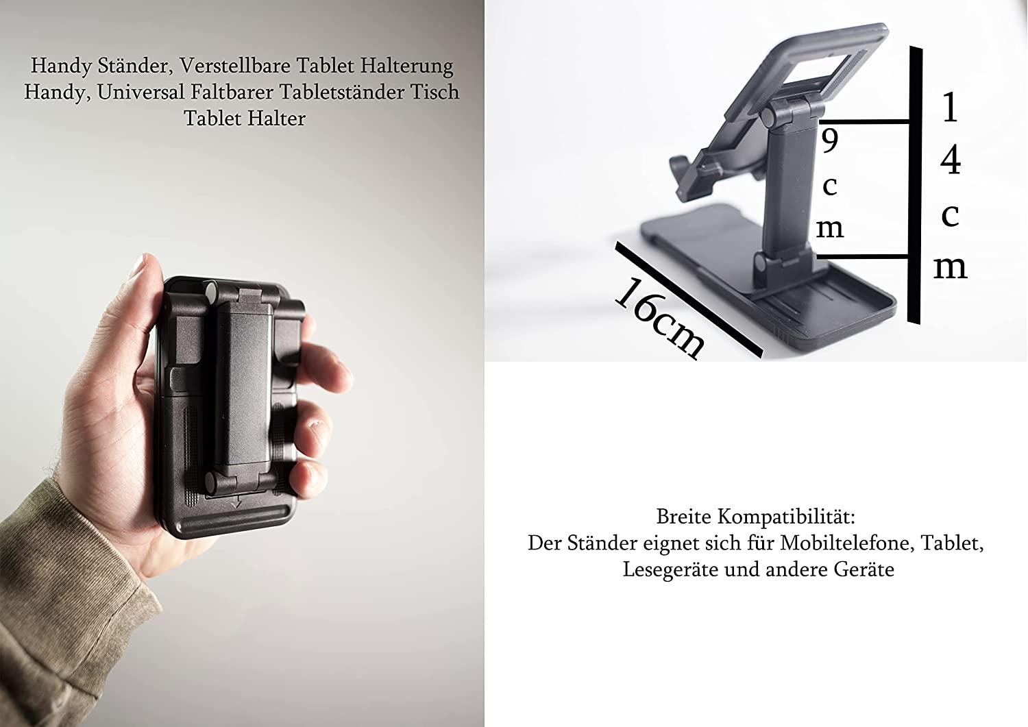 Handy Ständer Tisch klappbar, höhenverstellbar, Tablet Handy Halter, Faltbarer Handyständer, Tab Handy Halterung für iPad Mini 2 - 6 für iPhone Plus Pro für Samsung Galaxy Tab kompatibel - McBiLL Jewelry - Handyhalterung