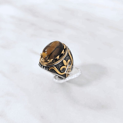 Herren Ring Kaffee Braun in Vintage Gold | Titanstahl - McBiLL Jewelry - Ring