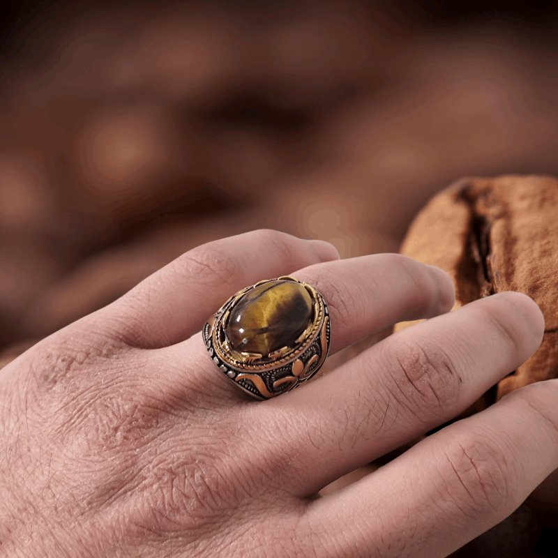 Herren Ring Kaffee Braun in Vintage Gold | Titanstahl - McBiLL Jewelry - Ring