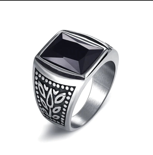 Herren Ring Schwarzer Strass Stein | Titanstahl - McBiLL Jewelry - Ring