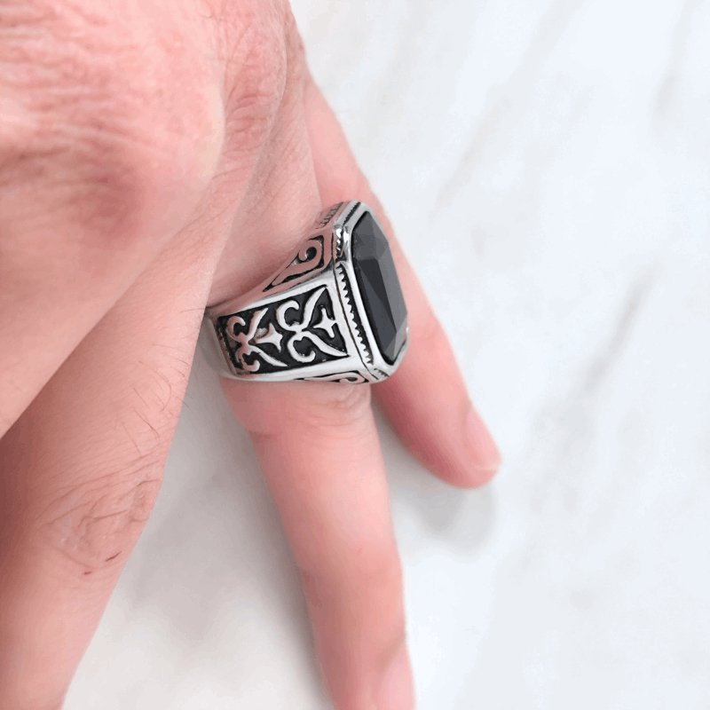 Herren Ring Schwarzer Strass Stein | Titanstahl - McBiLL Jewelry - Ring