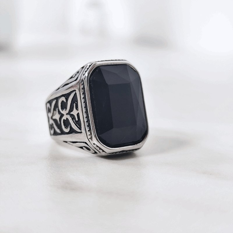 Herren Ring Schwarzer Strass Stein | Titanstahl - McBiLL Jewelry - Ring