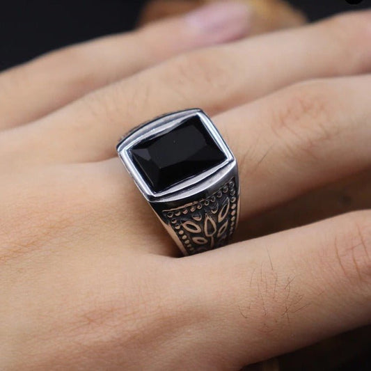 Herren Ring Schwarzer Strass Stein | Titanstahl - McBiLL Jewelry - Ring