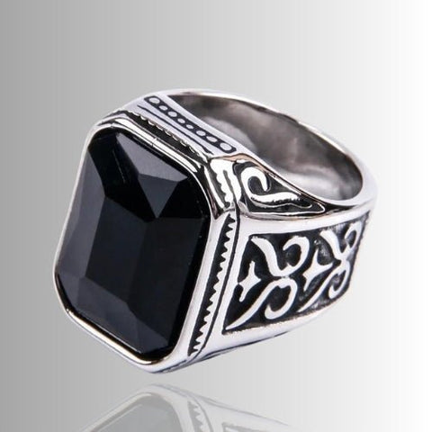 Herren Ring Schwarzer Strass Stein | Titanstahl - McBiLL Jewelry - Ring