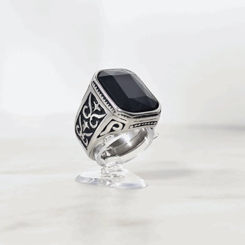 Herren Ring Schwarzer Strass Stein | Titanstahl - McBiLL Jewelry - Ring