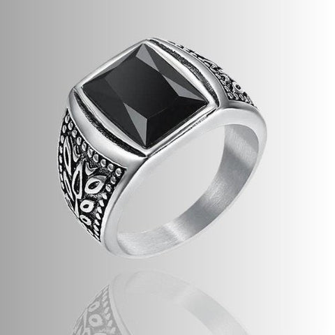 Herren Ring Schwarzer Strass Stein | Titanstahl - McBiLL Jewelry - Ring