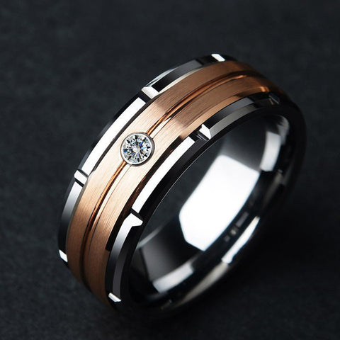 Herren Ring Silber Zirkon Stein Rosegold Band | Edelstahl - McBiLL Jewelry - Ring