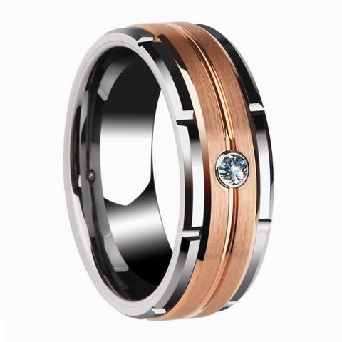 Herren Ring Silber Zirkon Stein Rosegold Band | Edelstahl - McBiLL Jewelry - Ring