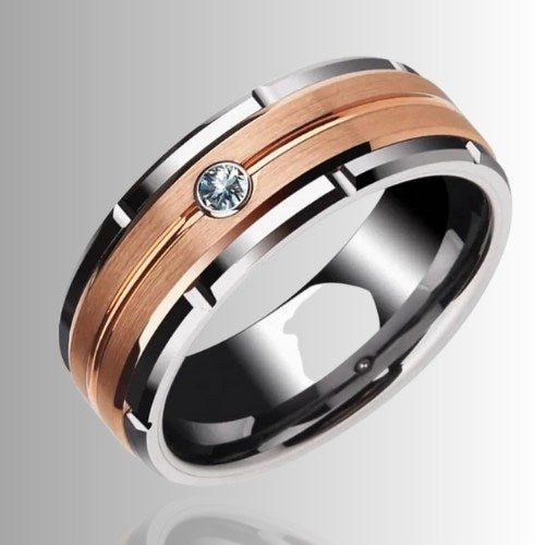 Herren Ring Silber Zirkon Stein Rosegold Band | Edelstahl - McBiLL Jewelry - Ring