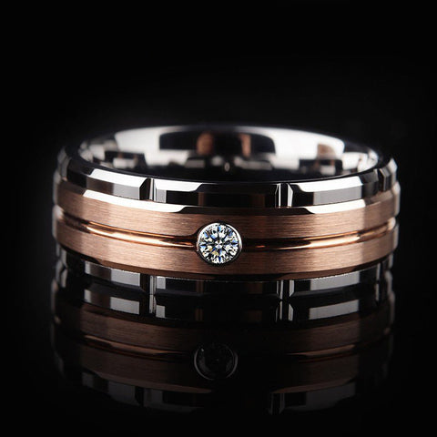 Herren Ring Silber Zirkon Stein Rosegold Band | Edelstahl - McBiLL Jewelry - Ring