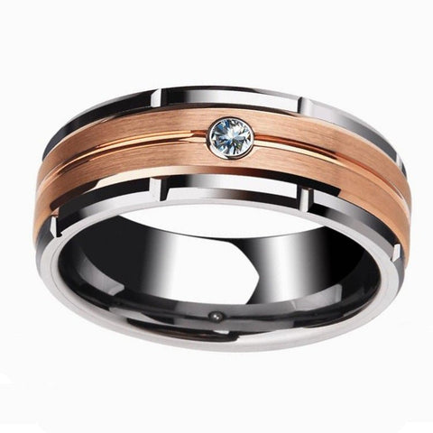 Herren Ring Silber Zirkon Stein Rosegold Band | Edelstahl - McBiLL Jewelry - Ring