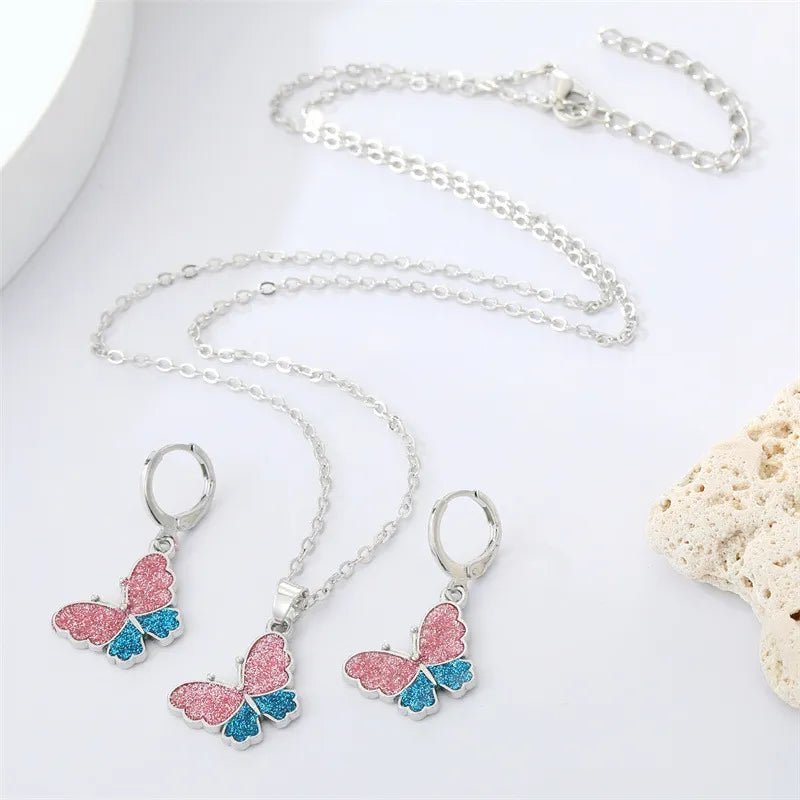 Shcmuckset Halskette Ohrringe Damen Blaue Rosa Eleganze Farben - McBiLL Jewelry - Set