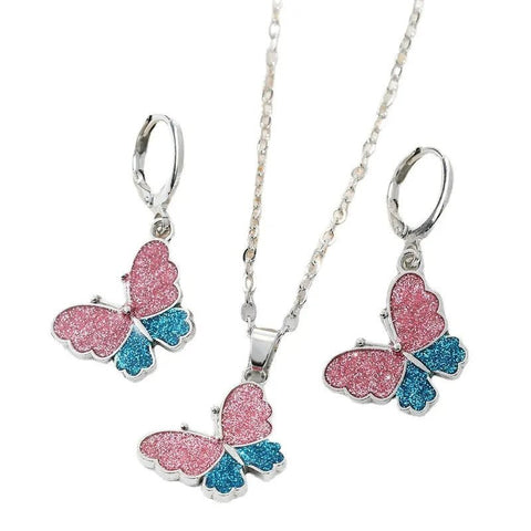 Shcmuckset Halskette Ohrringe Damen Blaue Rosa Eleganze Farben - McBiLL Jewelry - Set