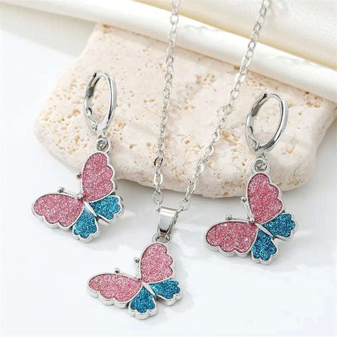 Shcmuckset Halskette Ohrringe Damen Blaue Rosa Eleganze Farben - McBiLL Jewelry - Set