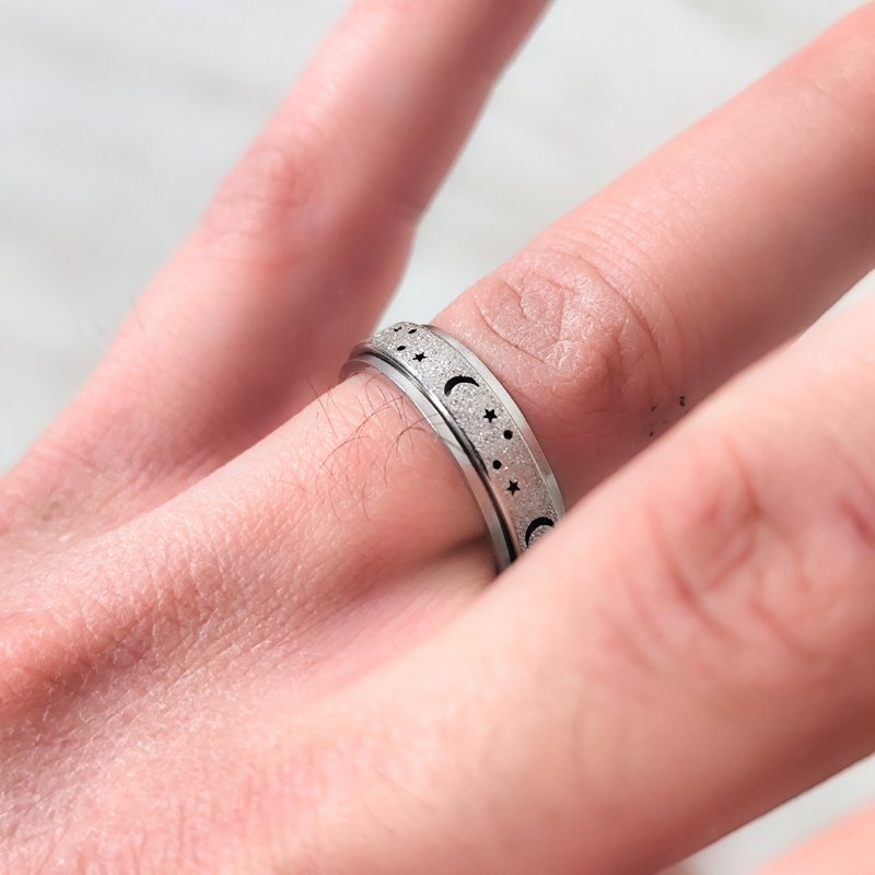 Silber Ring Verlobungsring Halbmond Sterne Rotierend | Edelstahl - McBiLL Jewelry - Ring