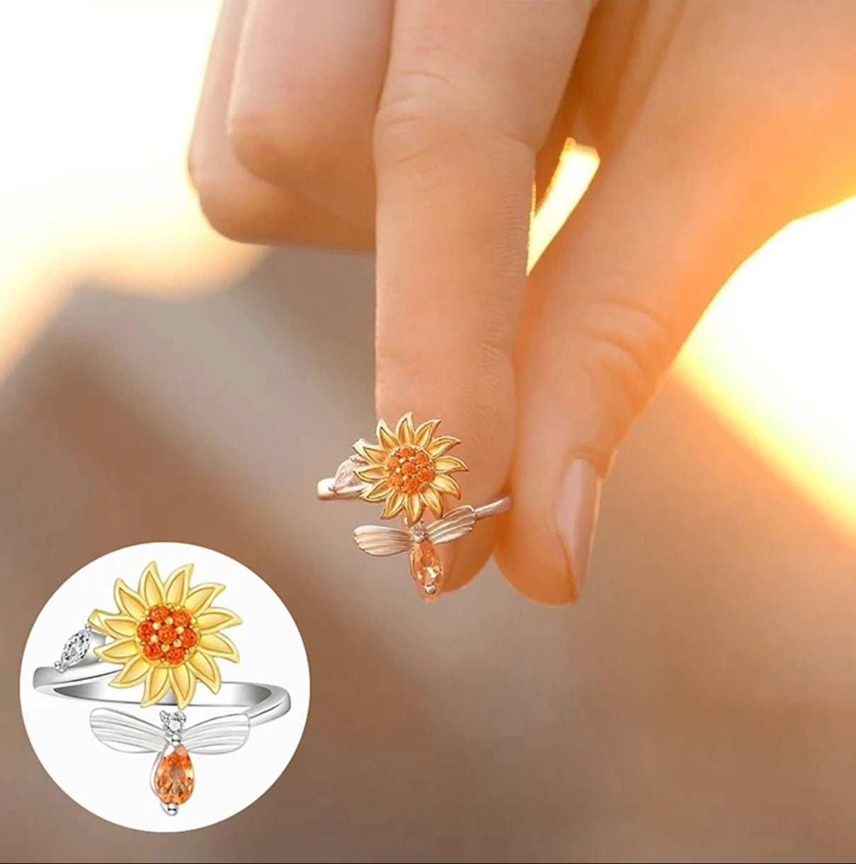 Sonnenblume Ring Silber 925 Biene Steine - McBiLL Jewelry - Ring