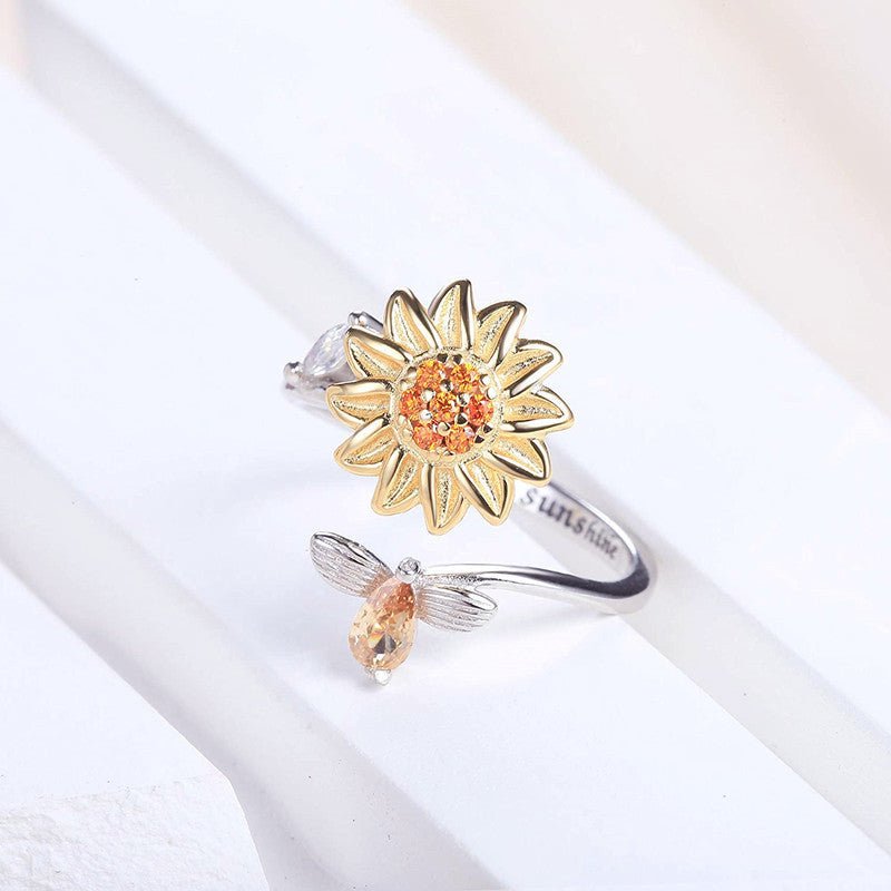 Sonnenblume Ring versilbert Biene Steine - McBiLL Jewelry - Ring