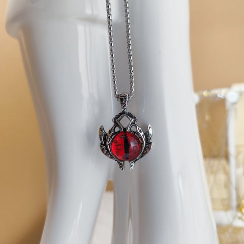 Unisex Teufels Auge Halskette Silber roter Stein - McBiLL Jewelry - Halskette