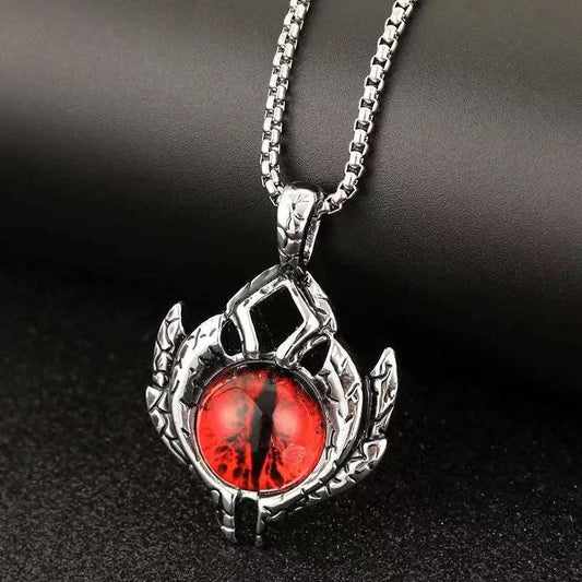 Unisex Teufels Auge Halskette Silber roter Stein - McBiLL Jewelry - Halskette