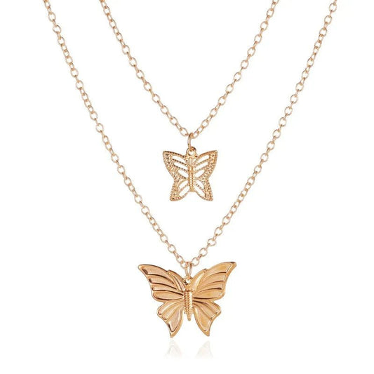 Vergoldete Schmetterling Halskette Damen | 2 Stufige Halskette - McBiLL Jewelry - Halskette