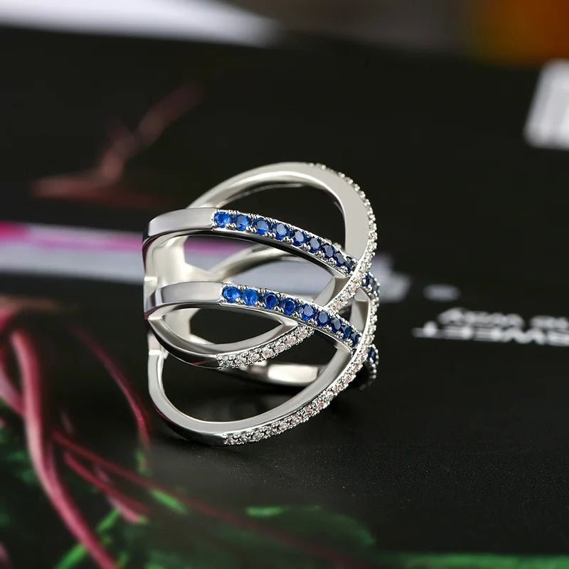 Versilberter Ring Kreuz Blaue Zirkon - Steine - McBiLL Jewelry - Ring