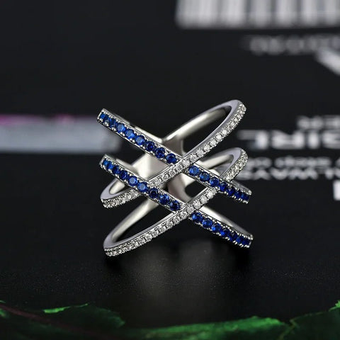 Versilberter Ring Kreuz Blaue Zirkon - Steine - McBiLL Jewelry - Ring